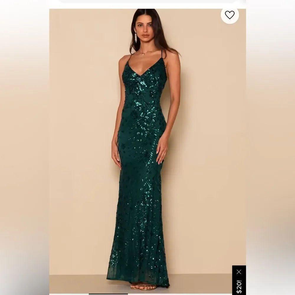 Lulus Photo Finish Forest Green Sequin Lace-Up Maxi Dress - Picture 2 of 4